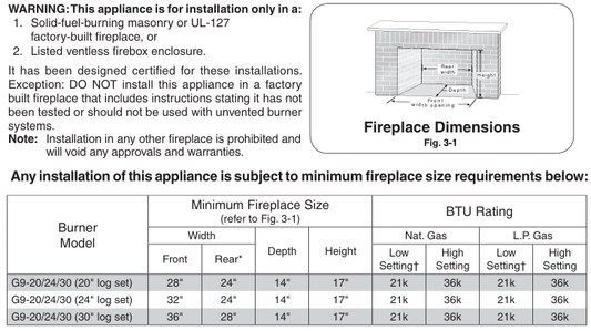 RealFyre G9 Series 20-30 Inch Vent-Free Gas Log Set - G9-20-24-30-12