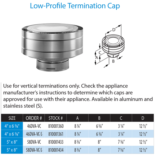 DuraVent DVP Low Profile Vertical Term Cap SS | 58DVA-VC-S