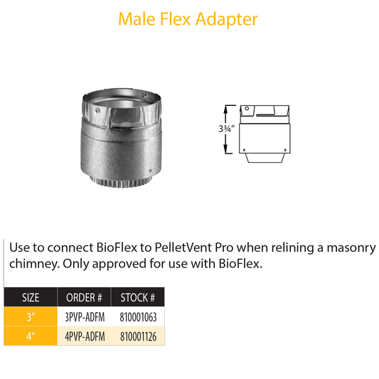 DuraVent Pellet Vent Pro Male Flex Adapter | 3PVP-ADFM