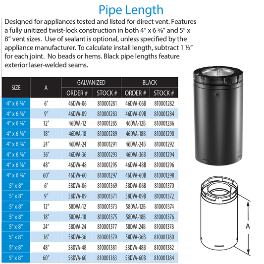 DuraVent DirectVent Pro 6 Inch Pipe Length - Black | 58DVA-06B