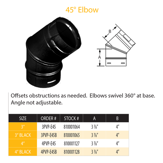 DuraVent Pellet Vent Pro 45 Degree Elbow (black) | 3PVP-E45B