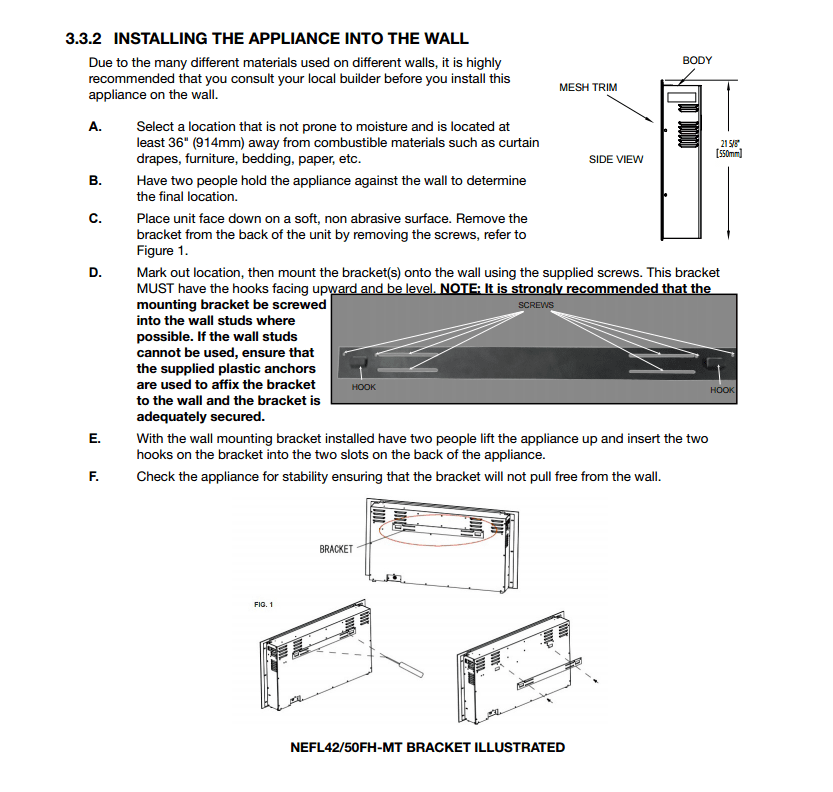Napoleon Phantom 50 inch Wall Mounted Electric Fireplace | NEFL50FH-MT
