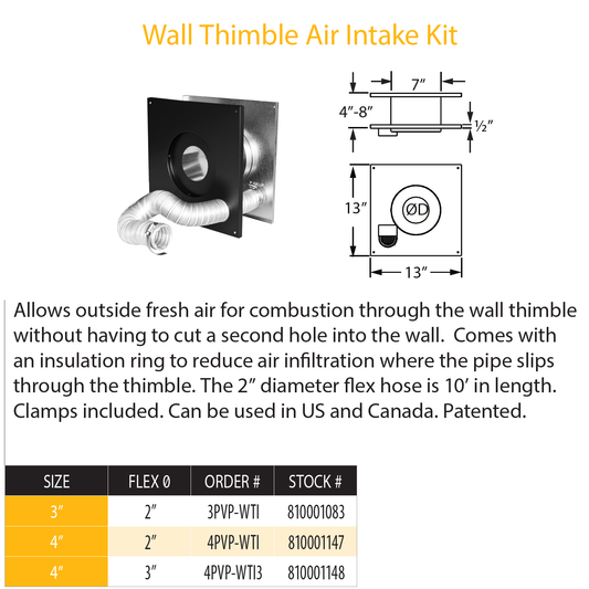 DuraVent Pellet Vent Pro 4"Wall Thimble with 3" Air intake | 4PVP-WTI3