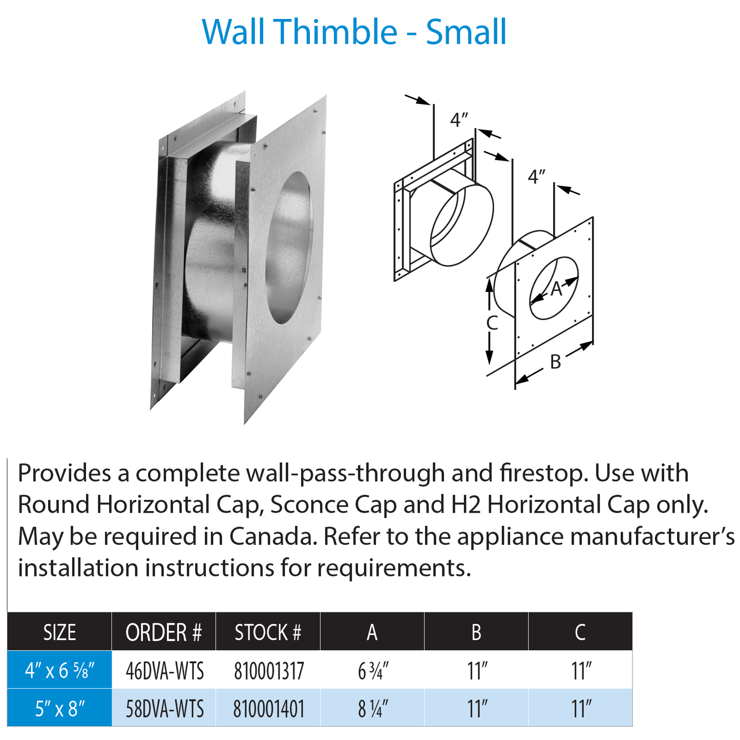 DuraVent DirectVent Pro Wall Thimble-Small | 46DVA-WTS