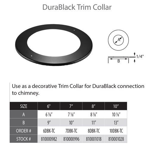 DuraVent DuraBlack 8" Diameter Black Trim Collar | 8DBK-TC