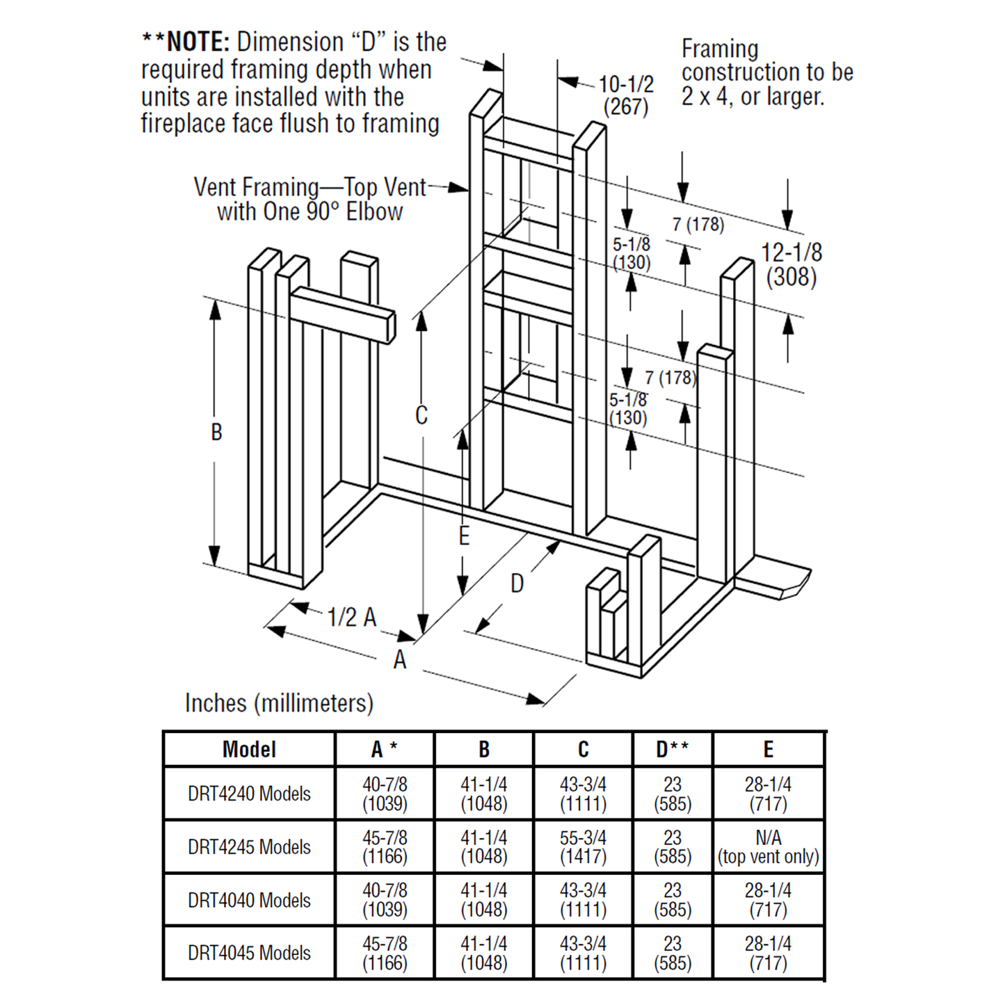 Superior 45 Inch Direct Vent Traditional Gas Fireplace | DRT4045