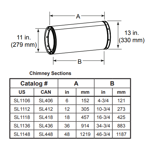 Majestic SL1100 Wood Burning 18" Vent Pipe 11/13 | SL1118