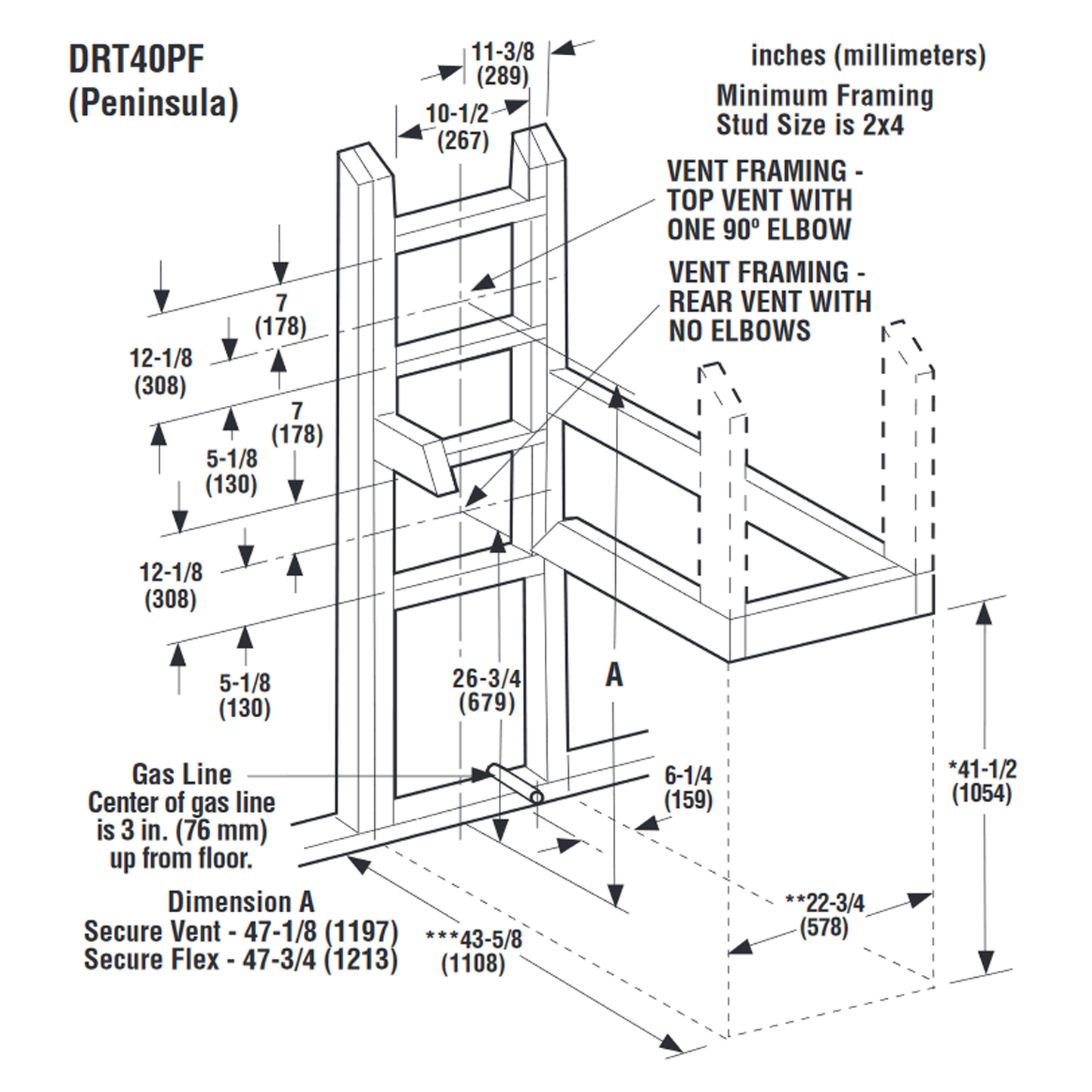 Superior 40 Inch DV Traditional Peninsula Gas Fireplace | DRT40PF
