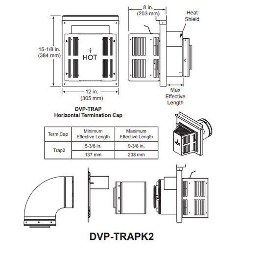Majestic DVP 5"x 8" Long Horizontal Termination w Elbow | DVP-TRAPK2