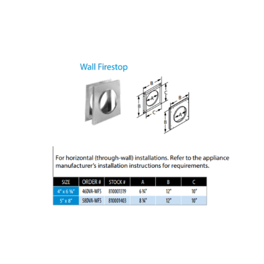 DuraVent DirectVent Pro Wall Firestop Direct Vent Pipe For Gas Fireplaces & Gas Stoves - 46DVA-WFS