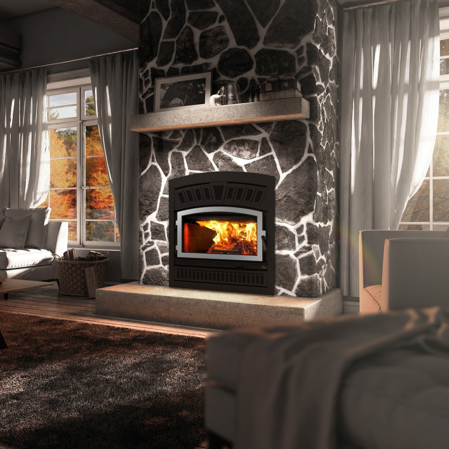 Valcourt Lafayette II Wood Burning Fireplace Set