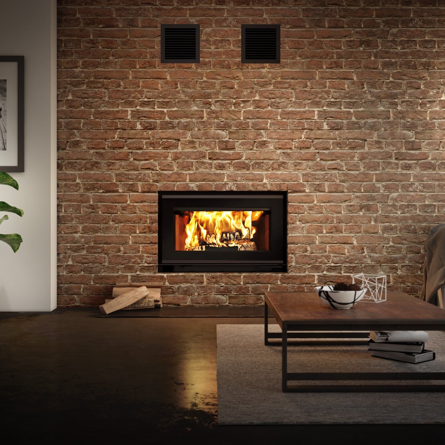 Valcourt Mundo II Wood Burning Fireplace Set