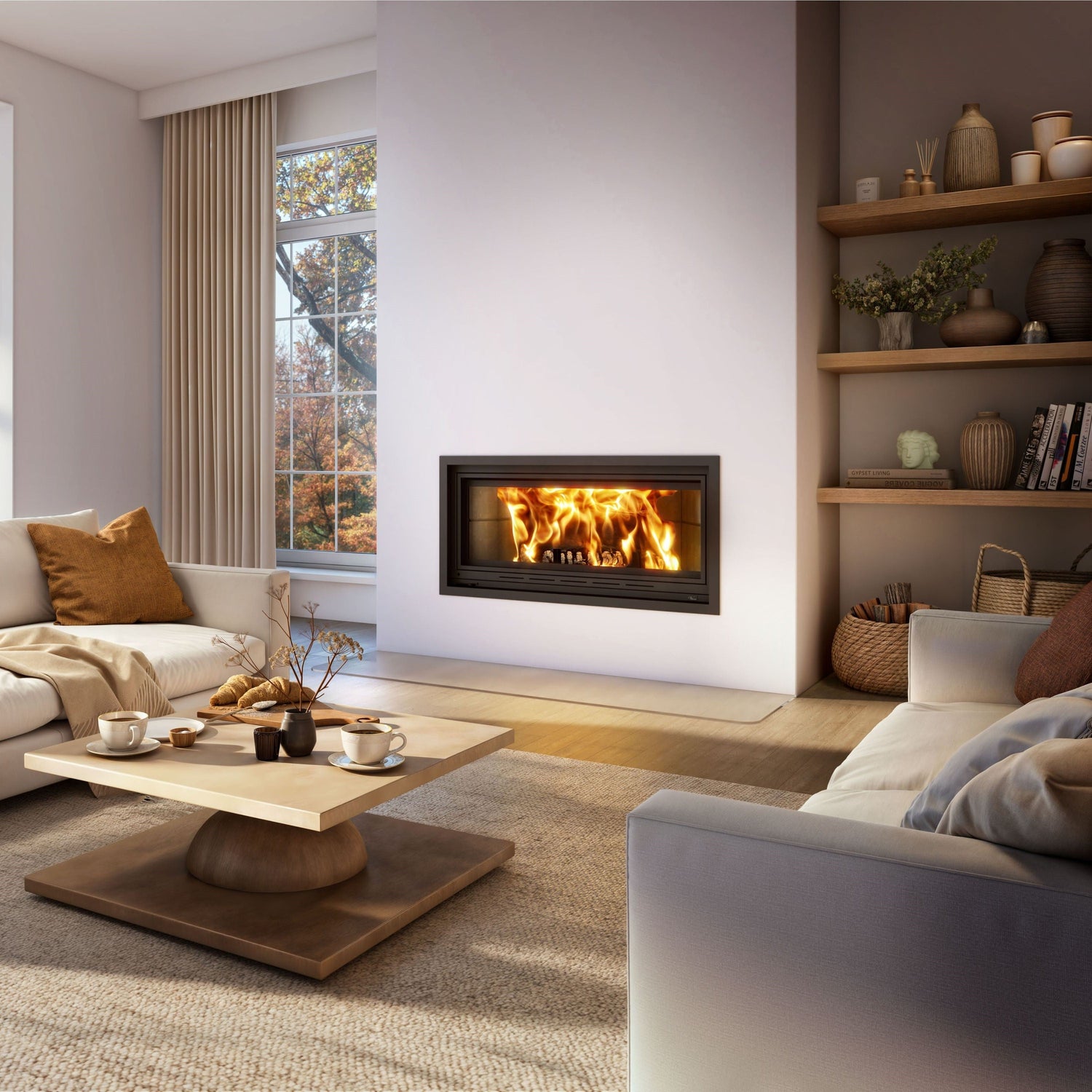 Valcourt St-Laurent Linear Wood Burning Fireplace Set