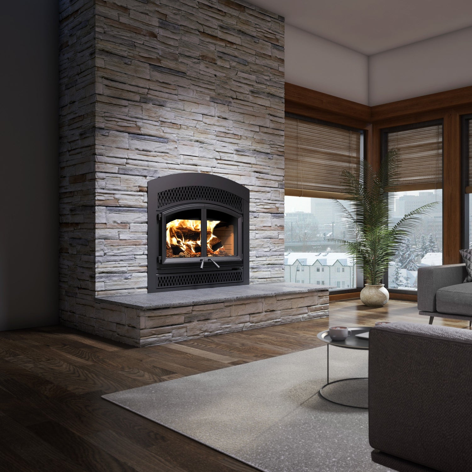 Valcourt Waterloo Arched Faceplate Wood Burning Fireplace Set