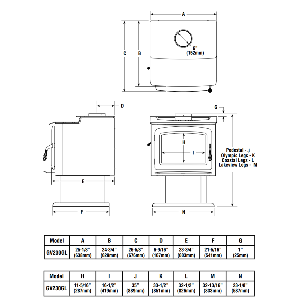 Iron Strike Grandview 230 Wood Burning Stove - GV230GL