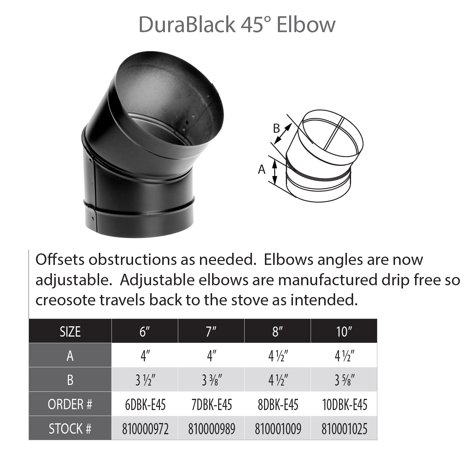 DuraVent DuraBlack 6" Diameter Black 45 Degree Black Elbow | 6DBK-E45