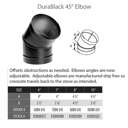 DuraVent DuraBlack 8" Diameter Black 45 Degree Black Elbow | 8DBK-E45