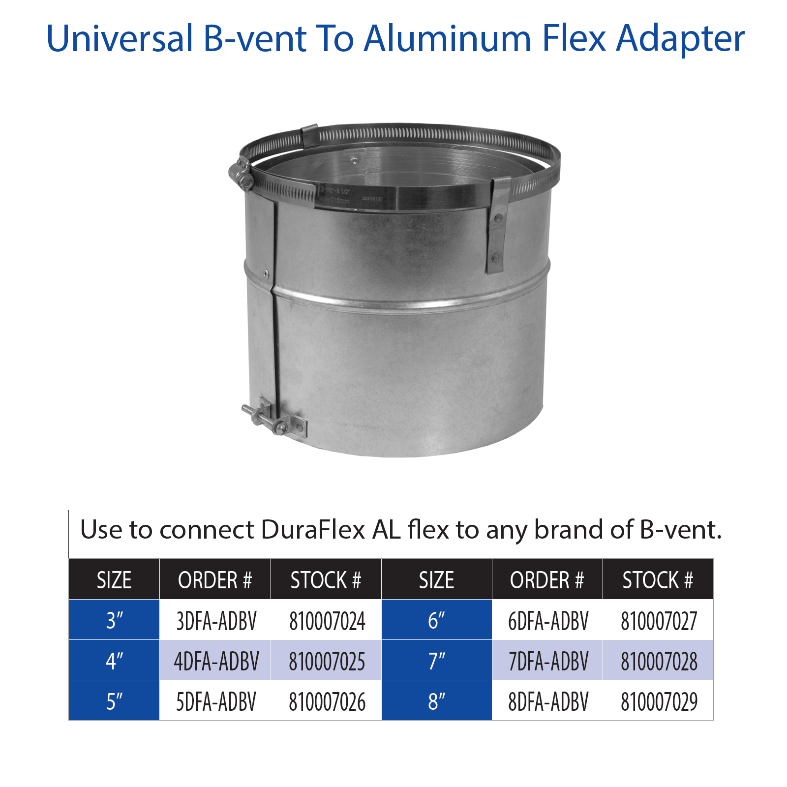 DuraVent Type B Universal BVent to Aluminum Flex Adapter 7DFAADBV