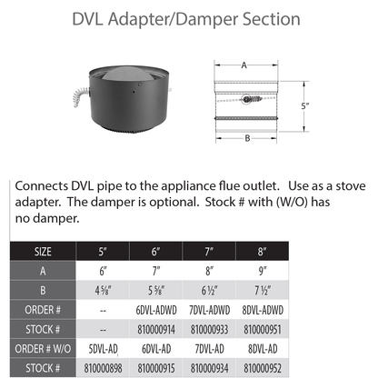 DuraVent DVL 8" Diameter Adapter/Damper Section | 8DVL-ADWD