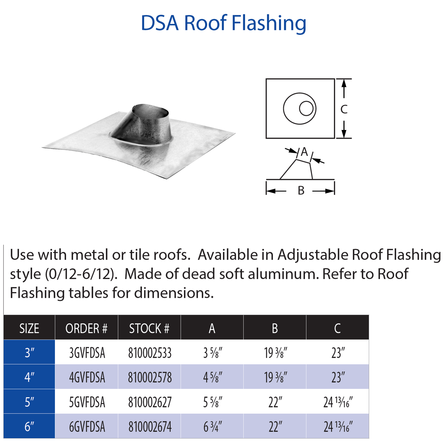 DuraVent Type B 3" DSA Roof Flashing | 3GVFDSA