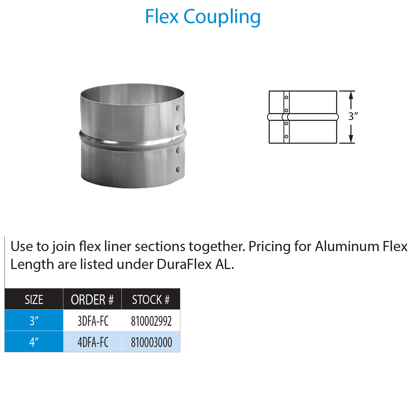 Simpson DuraVent Flex Coupling for 3" Aluminum Flex Venting | 3DFA-FC