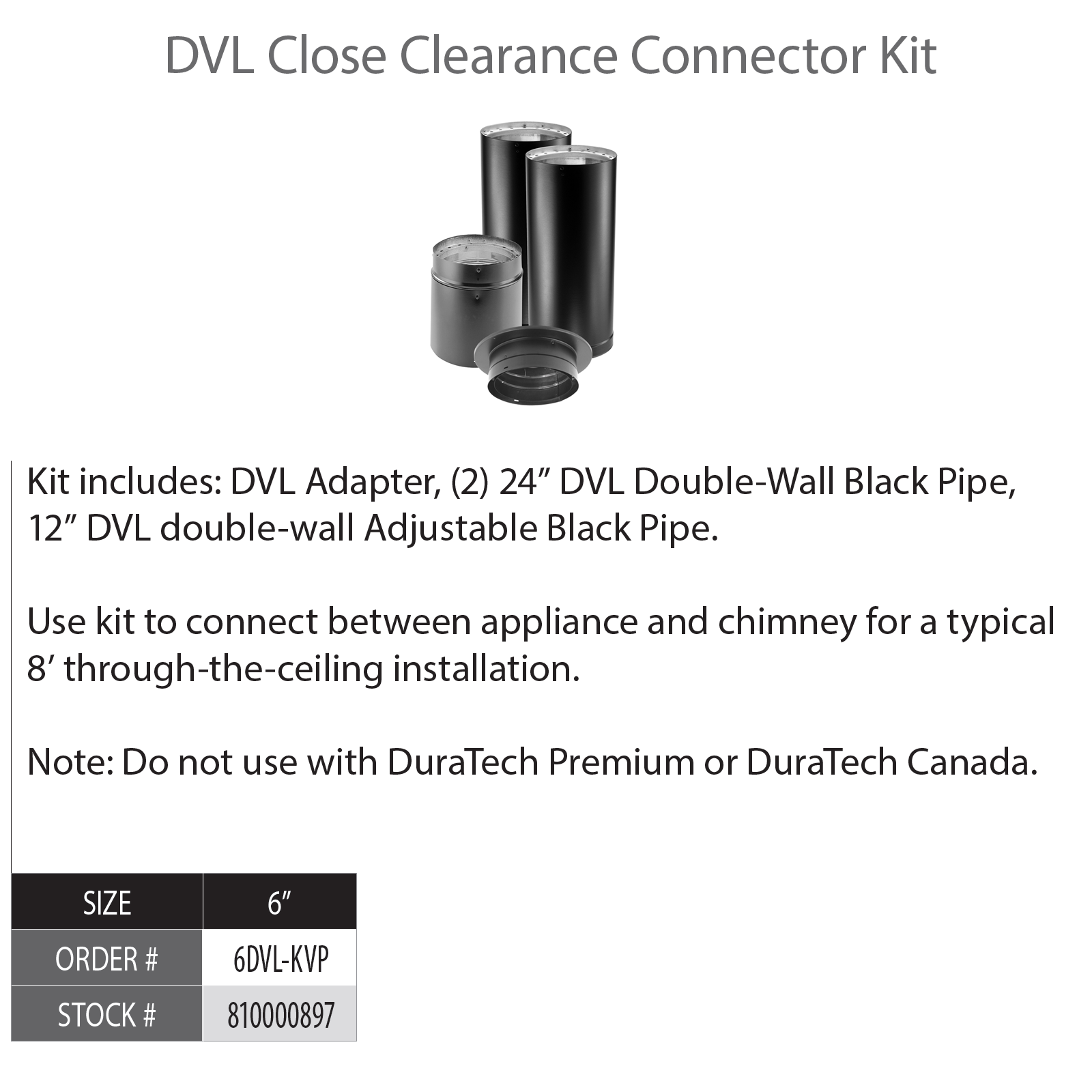 DuraVent DVL 6 Double Wall Black Pipe - 12