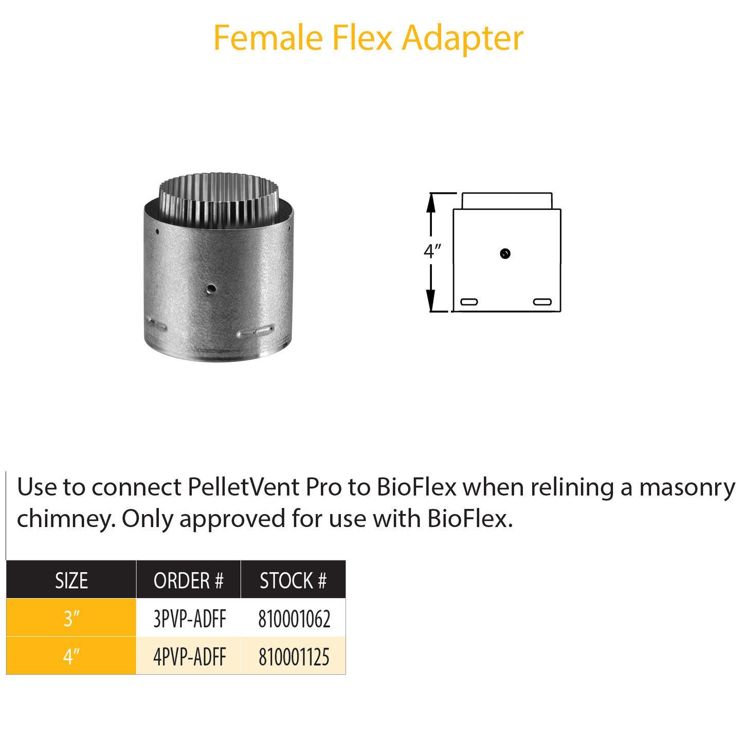 DuraVent Pellet Vent Pro Female Flex Adapter | 4PVP-ADFF