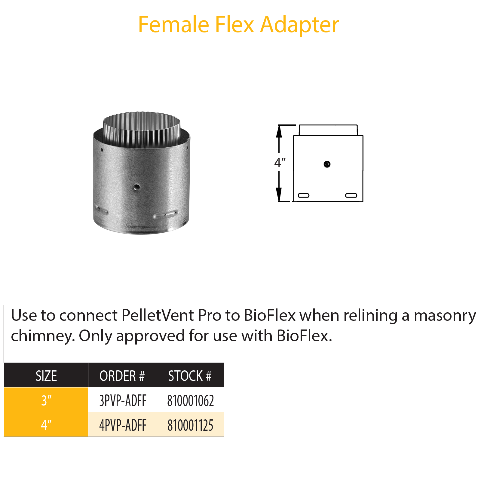 DuraVent Pellet Vent Pro Female Flex Adapter | 4PVP-ADFF