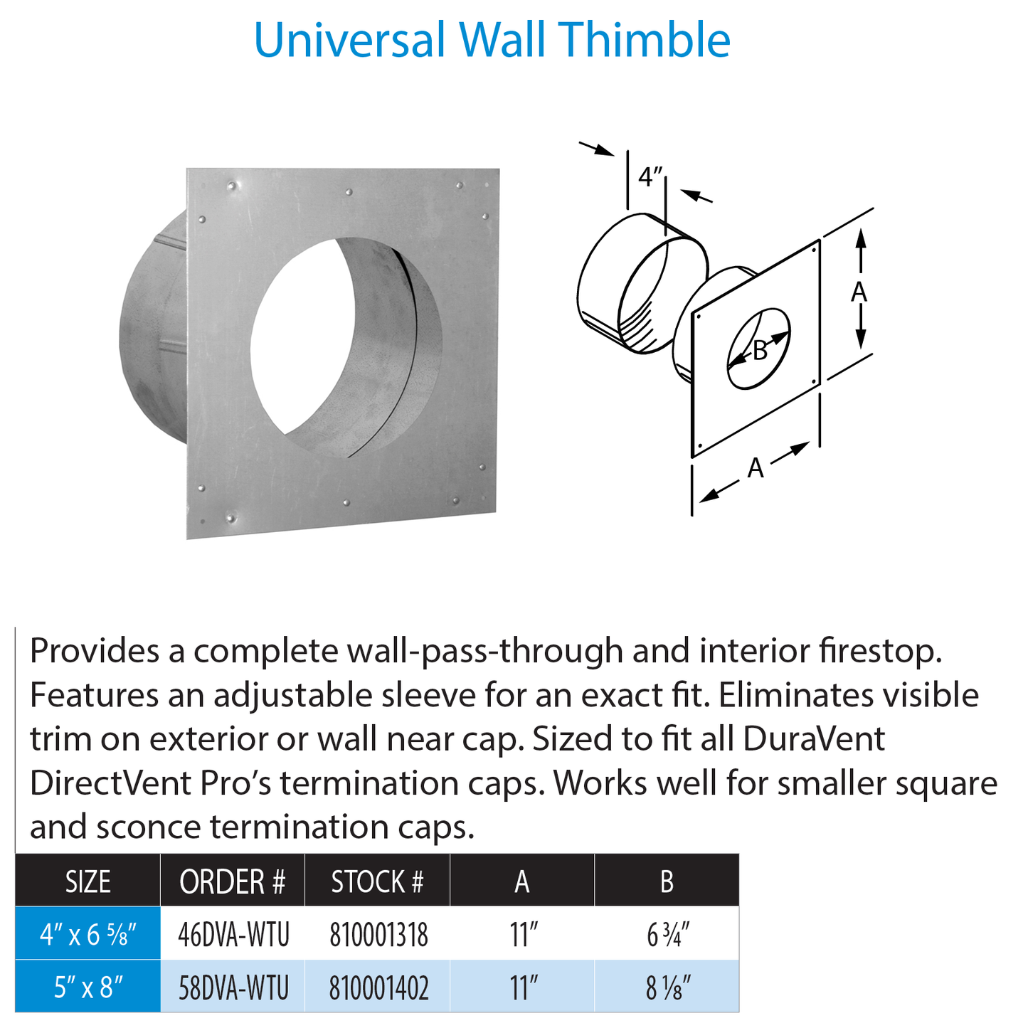 DuraVent DirectVent Pro Universal Wall Thimble | 46DVA-WTU