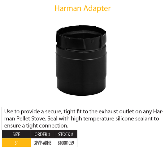 DuraVent Pellet Vent Pro Black Appliance Adapter Harman | 3PVP-ADHB