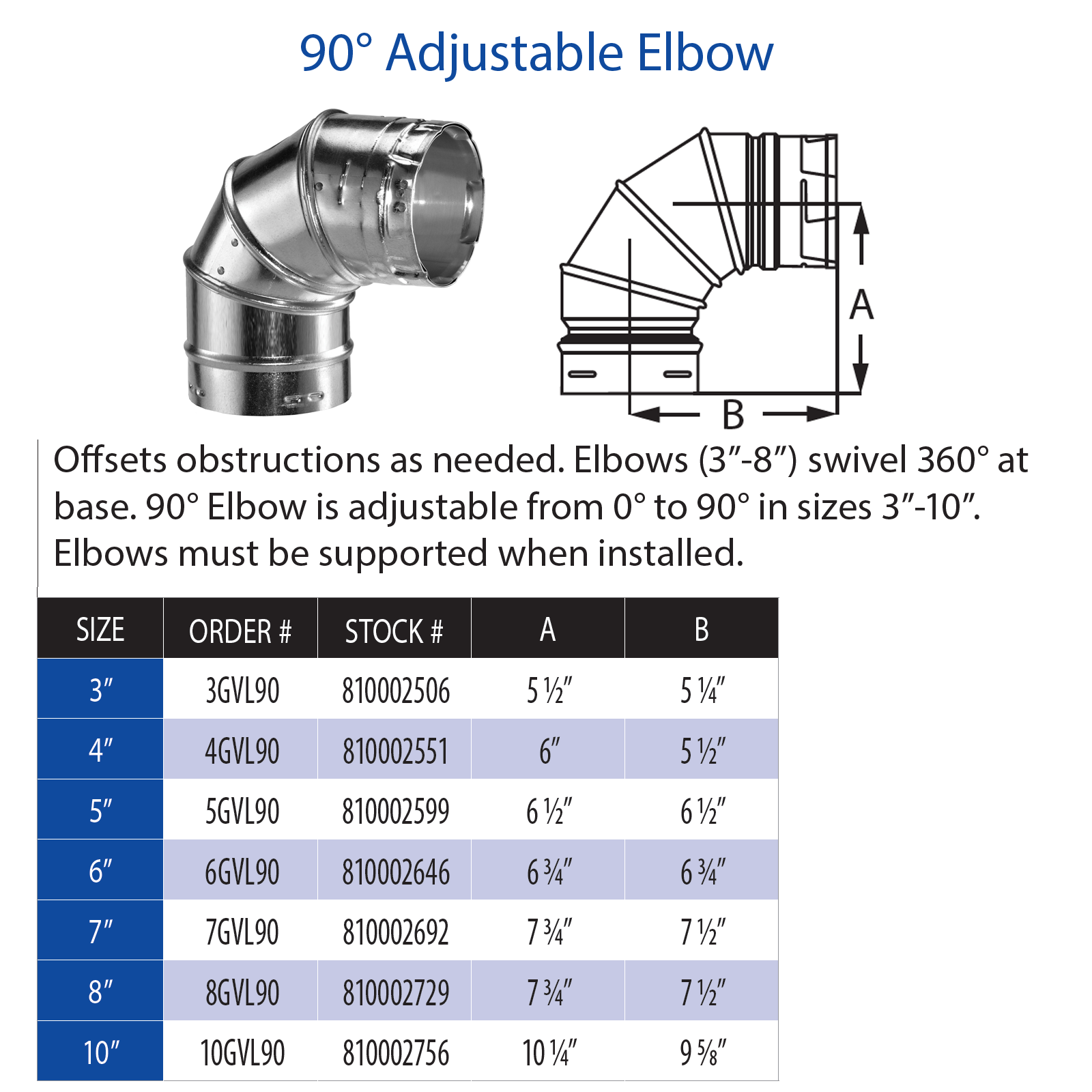 DuraVent Type B 90 Degree Adjustable Elbow | 3GVL90