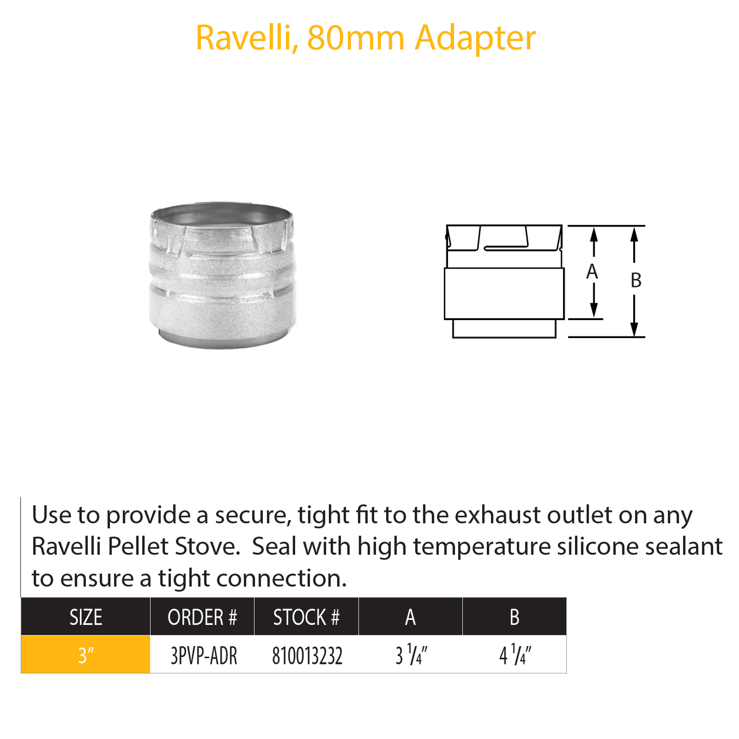 DuraVent Pellet Vent Pro 3" Appliance Adapter Ravelli | 3PVP-ADR