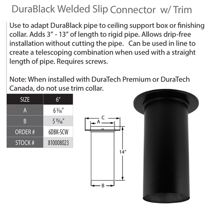 DuraVent DB 6" Diameter Black 22 Gauge Slip Connector | 6DBK-SCW