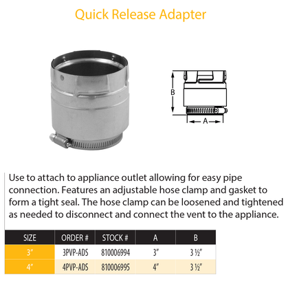 DuraVent Pellet Vent Pro Quick Release PelletVent Adapter | 4PVP-ADS