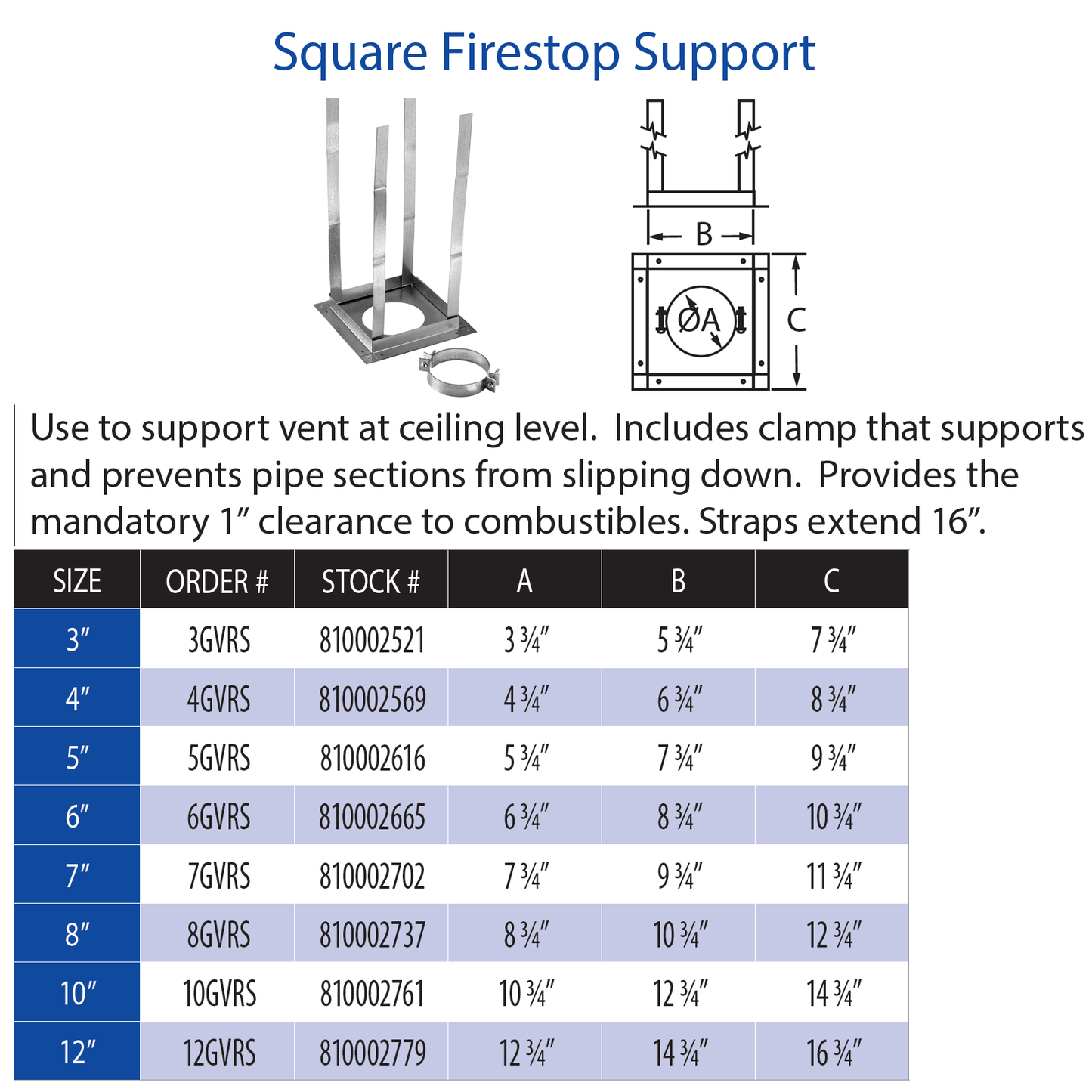 DuraVent Type B Square Firestop Support | 7GVRS