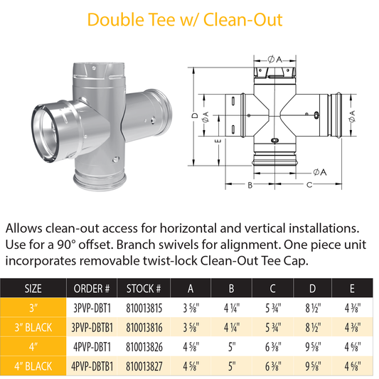 DuraVent Pellet Vent Pro Double Tee w/Clean-Out Tee Cap | 3PVP-DBT1