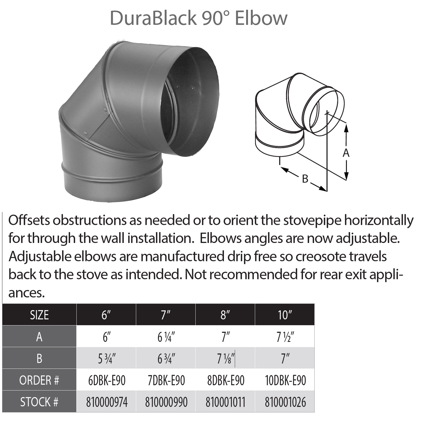 DuraVent DuraBlack 10" Diameter Black 90‚° Black Elbow | 10DBK-E90