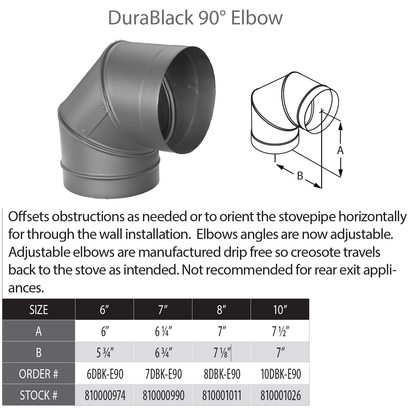 DuraVent DuraBlack 8" Diameter Black 90 Degree Black Elbow | 8DBK-E90