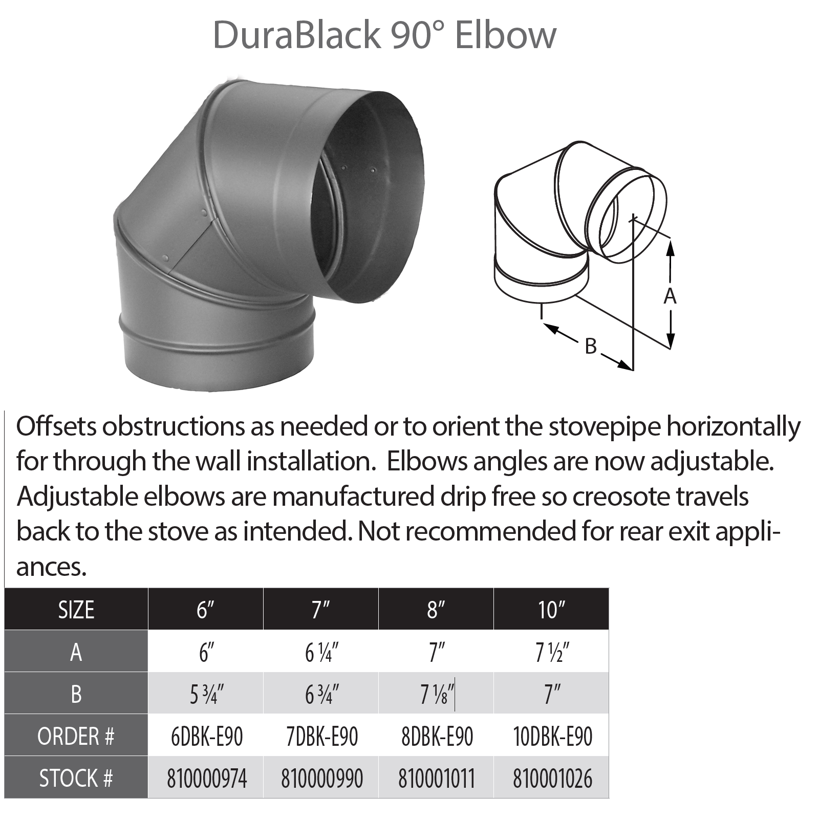 DuraVent DuraBlack 6" Diameter Black 90 Degree Black Elbow | 6DBK-E90