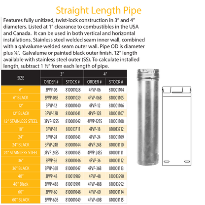 DuraVent Pellet Vent Pro 24" Straight Length Pipe (SS) | 4PVP-24SS