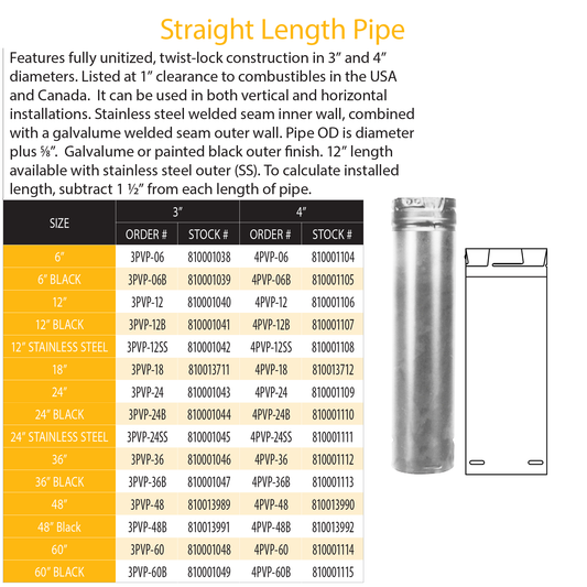 DuraVent Pellet Vent Pro 24" Straight Length Pipe (SS) | 4PVP-24SS