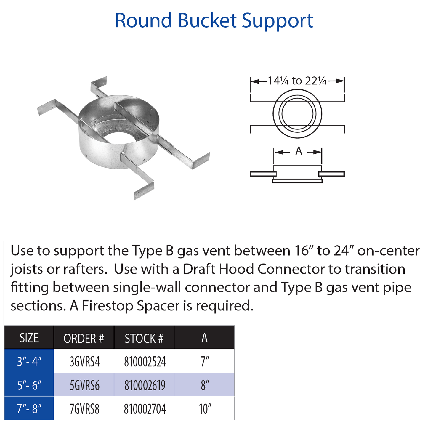 DuraVent Type B Round Bucket Support 5" - 6" | 5GVRS6