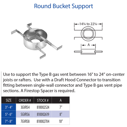 DuraVent Type B Round Bucket Support 7 Inch - 8 Inch - 7GVRS8