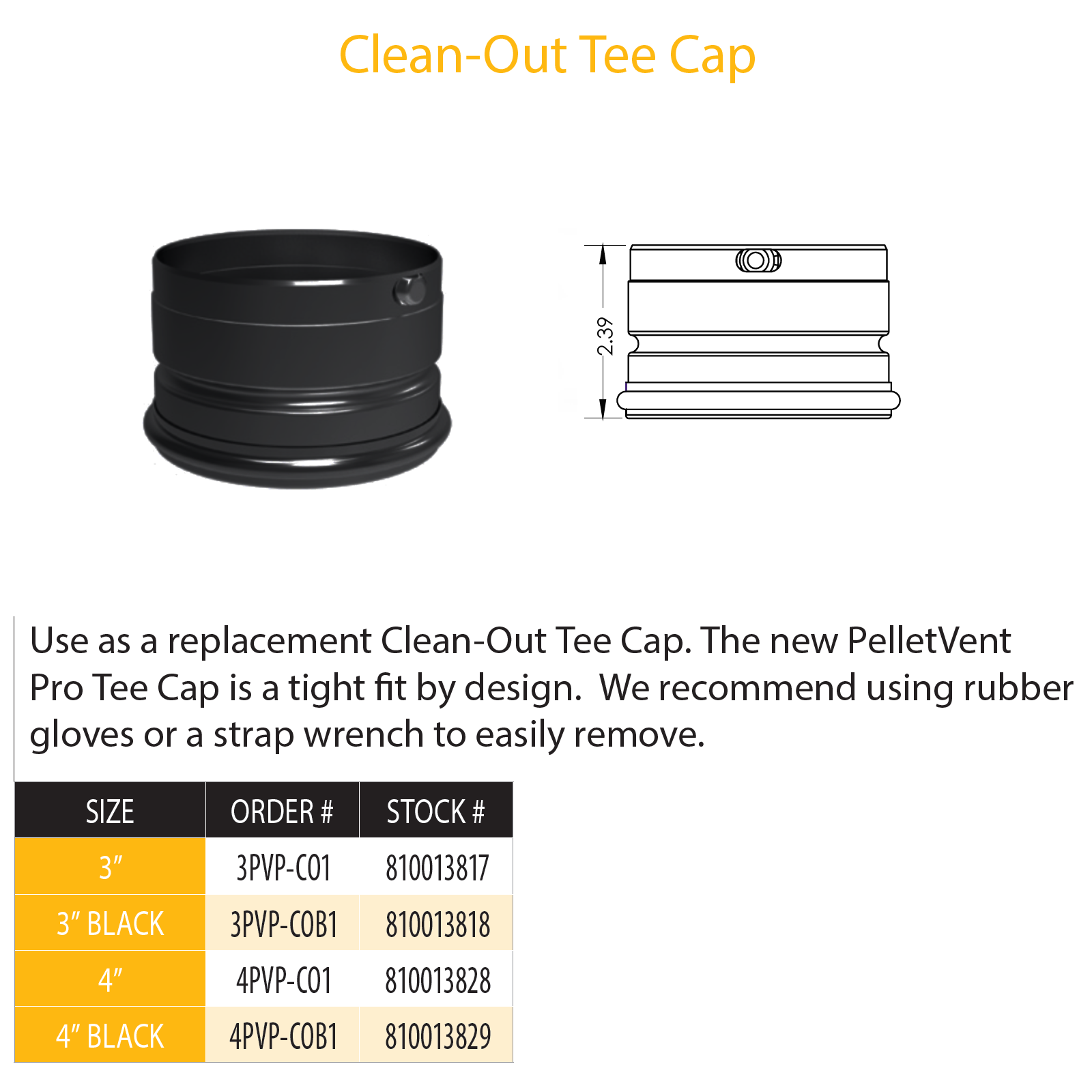 DuraVent Pellet Vent Pro Clean-Out Tee Cap (black) | 4PVP-COB1