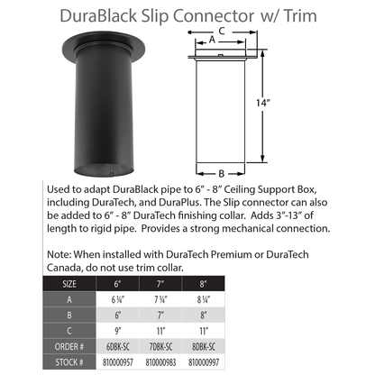 DuraVent DuraBlack 8" Diameter Black Slip Connector w/ Trim | 8DBK-SC