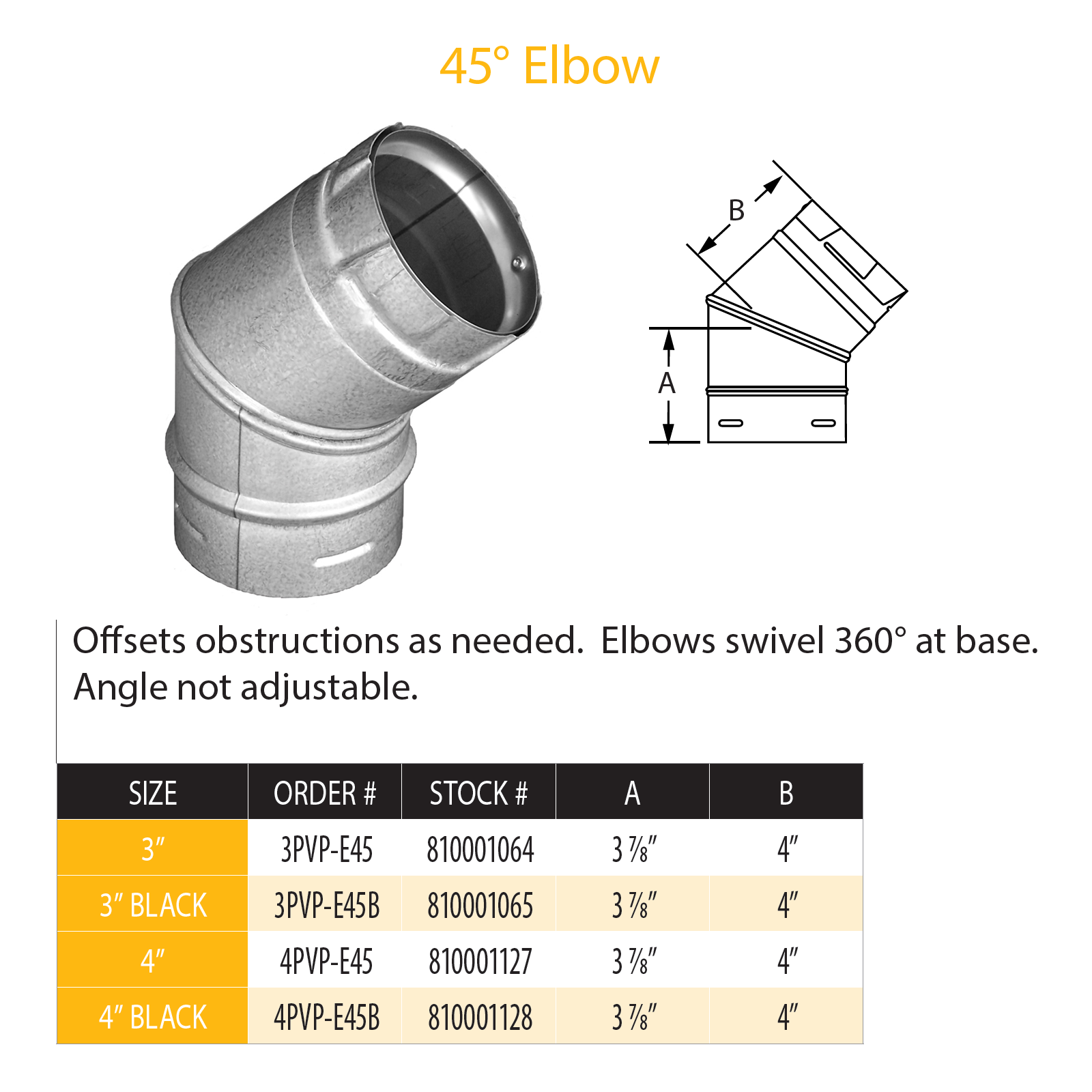 Simpson DuraVent Pellet Vent Pro 45 Degree Elbow 3" | 3PVP-E45