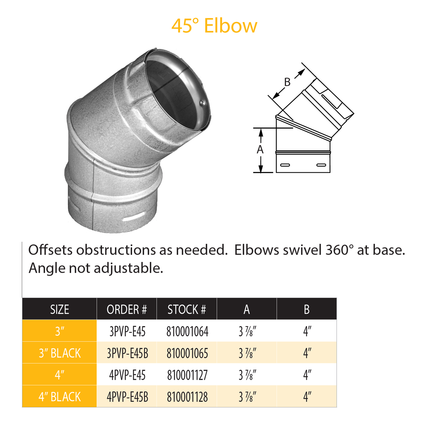 DuraVent Pellet Vent Pro 45 Degree Elbow | 4PVP-E45