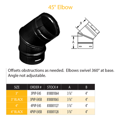 DuraVent Pellet Vent Pro 45 Degree Elbow (black) | 4PVP-E45B