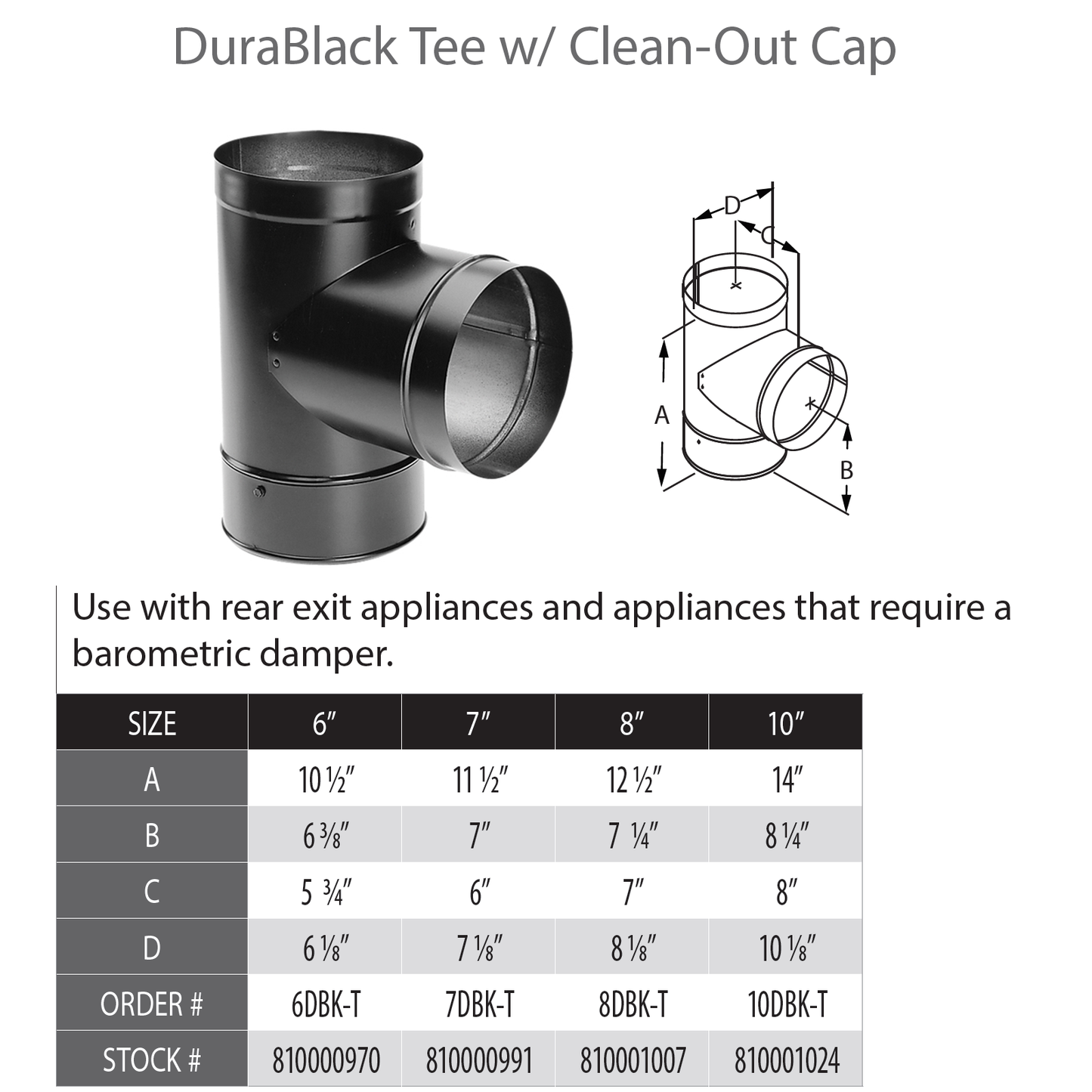 DuraVent DuraBlack 6" Diameter Black Tee w/Clean-Out Cap | 6DBK-T