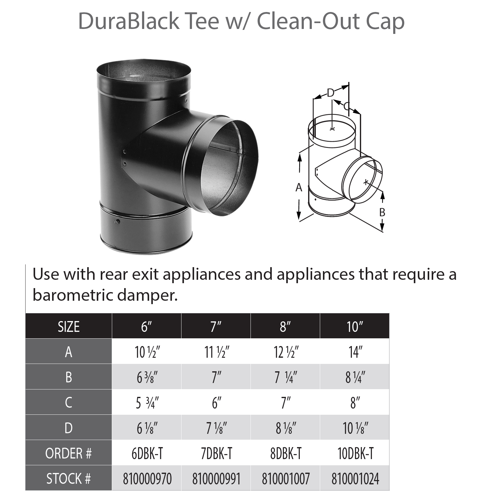DuraVent DVL Double-Wall Black Tee with Clean-Out Cap, 6 6DVL-T